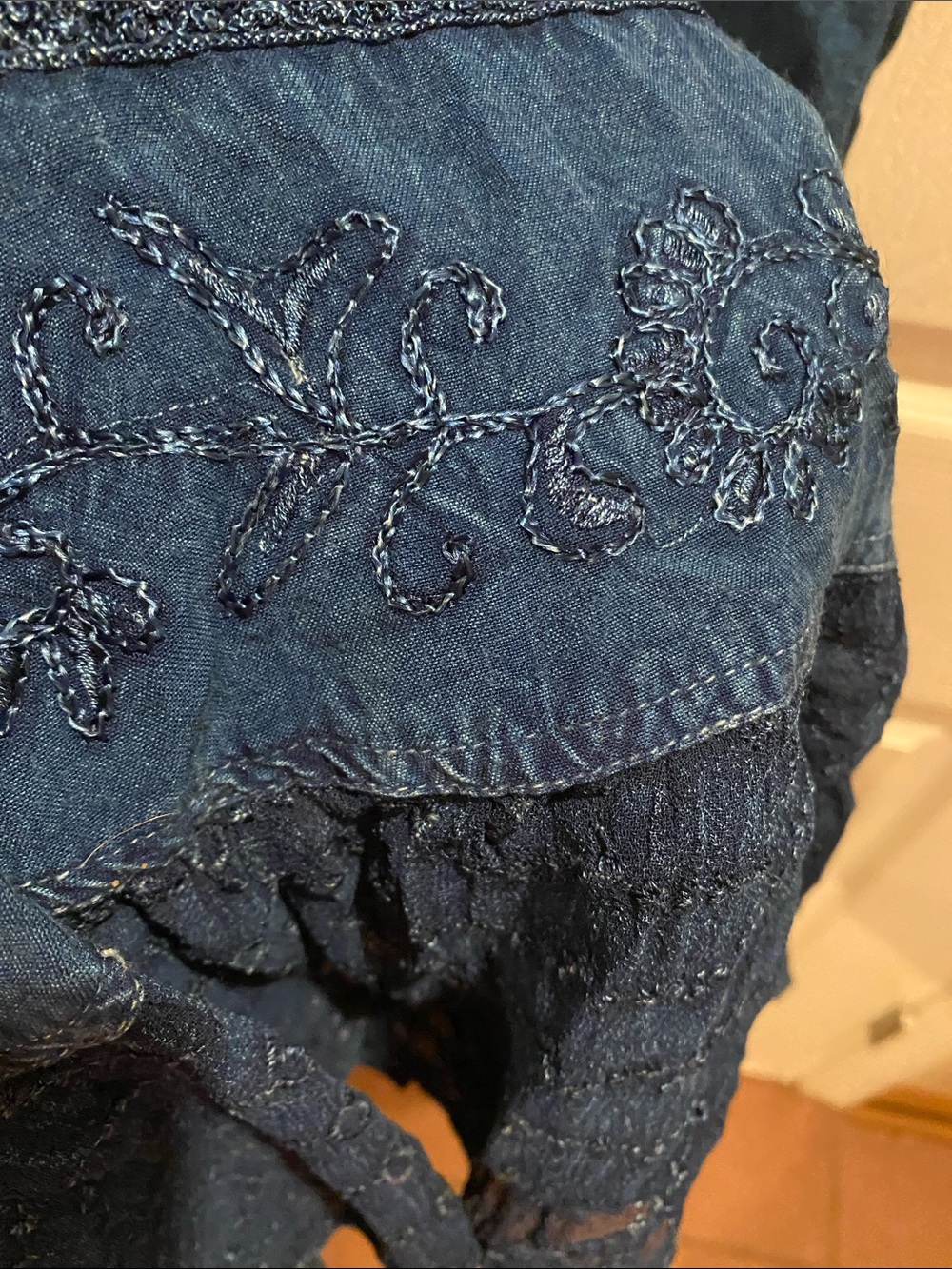 Boho Embroidered Sleeveless Blue Dress size Large - Picture 6 of 9
